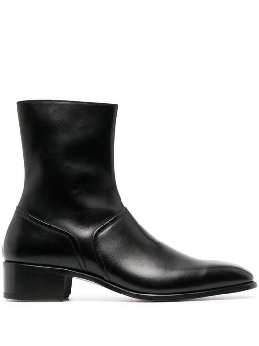 Black Alec 40mm Zip Leather Ankle Boots