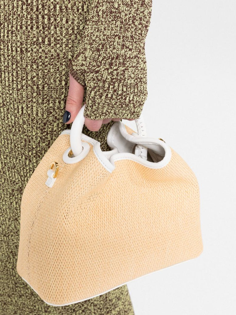 Beige Baozi Raffia Top Handle Bag