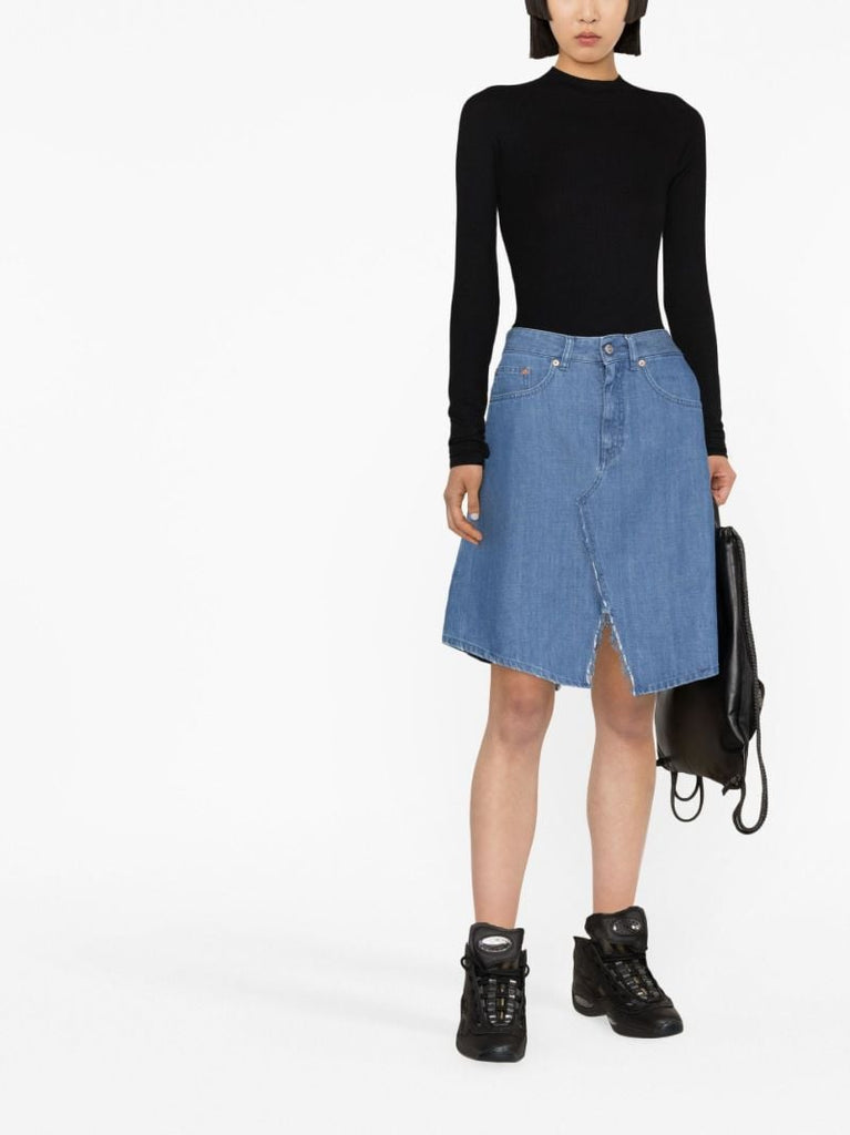 Blue Front Slit Denim Skirt
