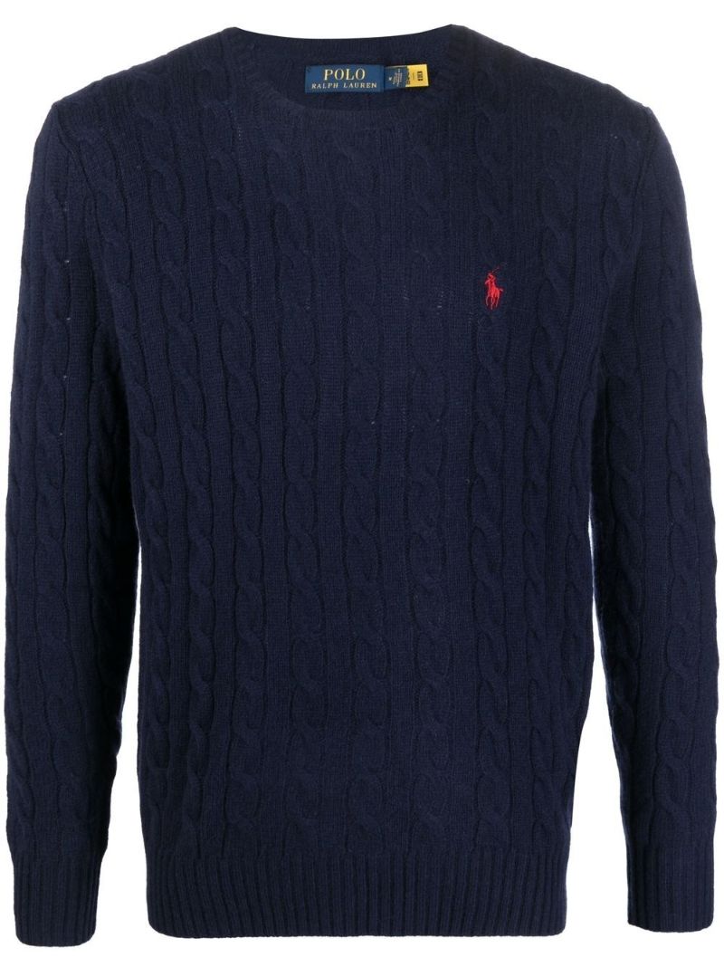 Blue Cable Knit Wool Sweater