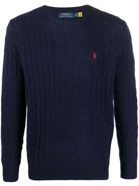 Blue Cable Knit Wool Sweater