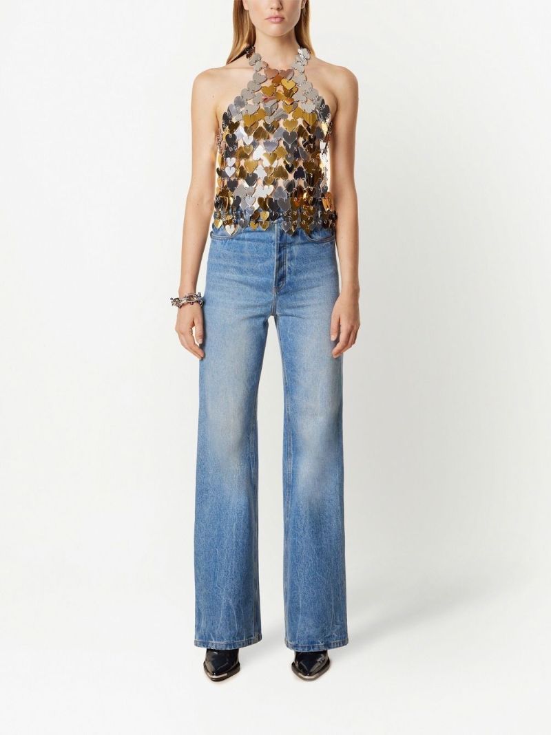 Silver and Gold-tone Chain-link Halterneck Top