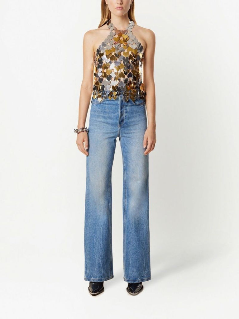 Silver and Gold-tone Chain-link Halterneck Top