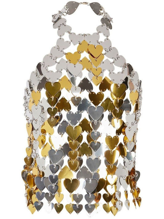 Silver and Gold-tone Chain-link Halterneck Top