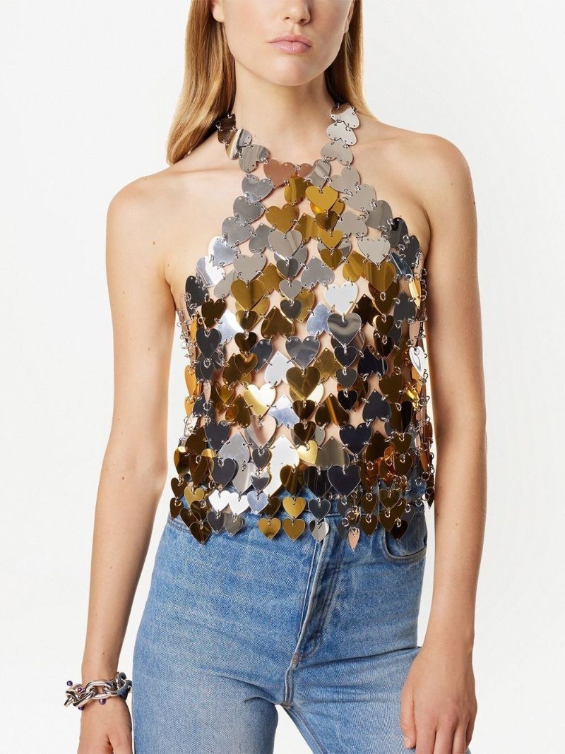 Silver and Gold-tone Chain-link Halterneck Top