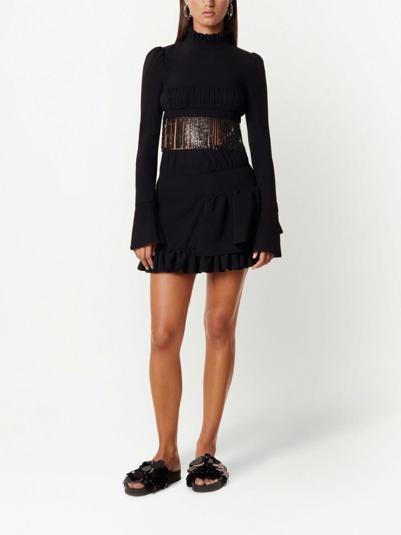Black Layered Ruffled Mini Skirt