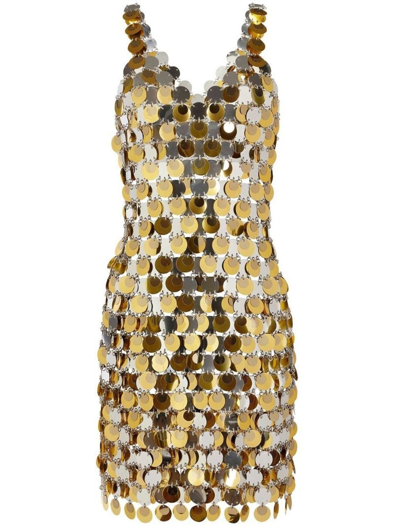 Gold-tone Paillette-chainmail Sparkle Mini Dress
