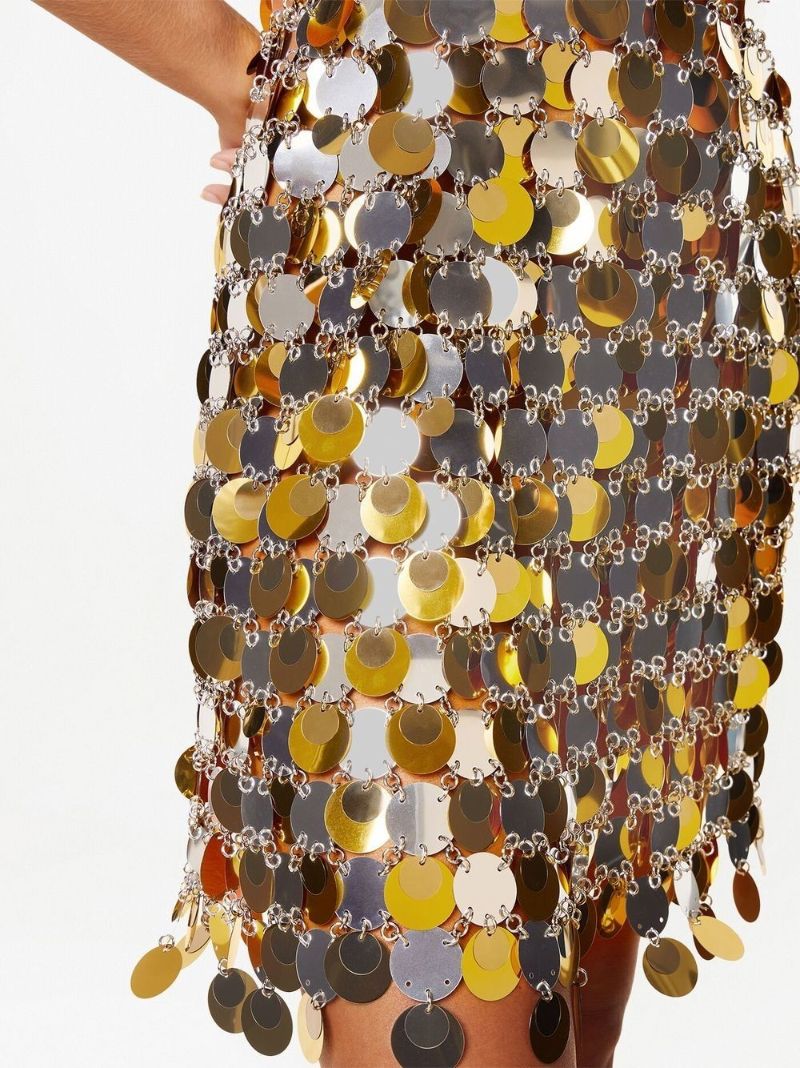 Gold-tone Paillette-chainmail Sparkle Mini Dress