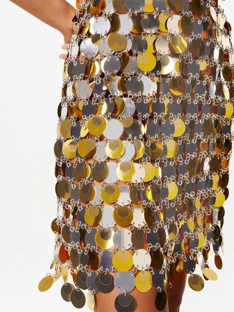 Gold-tone Paillette-chainmail Sparkle Mini Dress