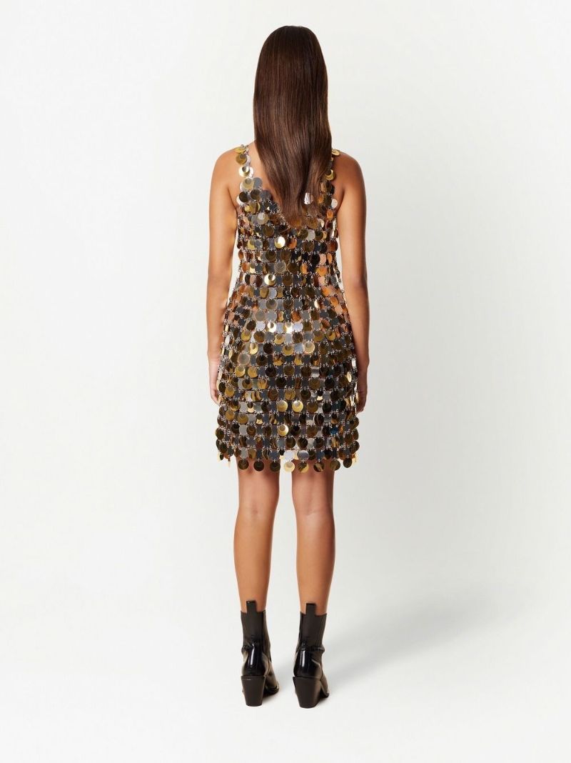 Gold-tone Paillette-chainmail Sparkle Mini Dress