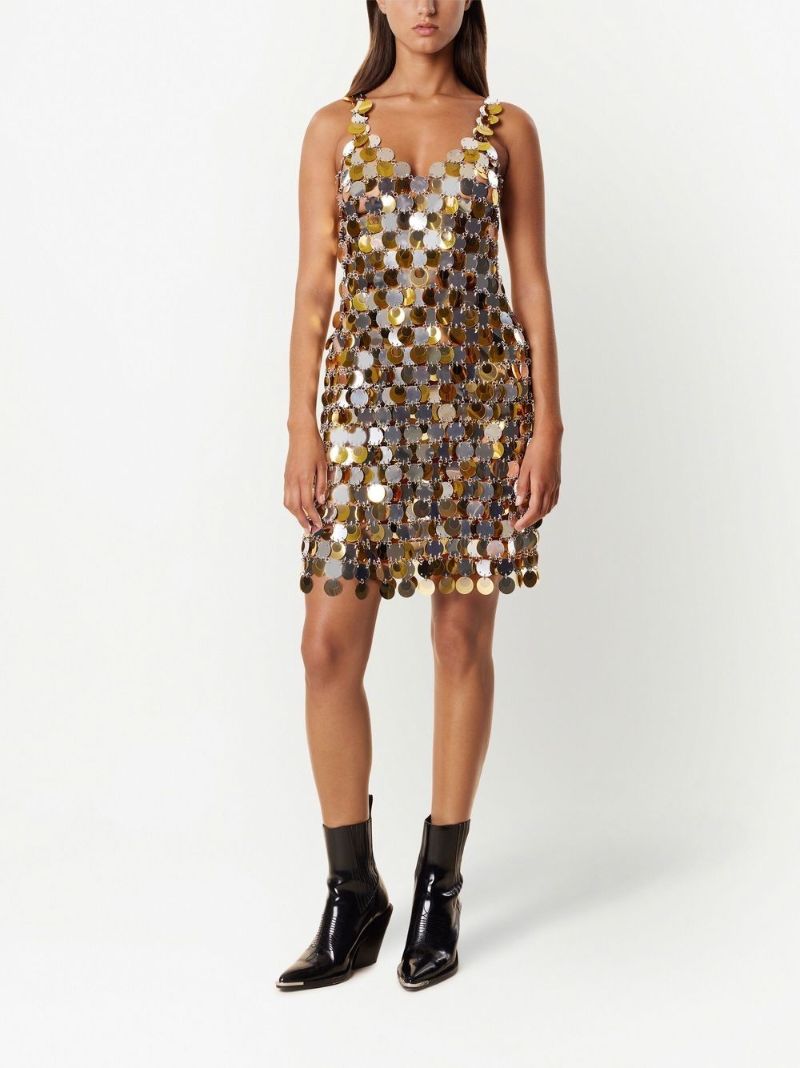 Gold-tone Paillette-chainmail Sparkle Mini Dress