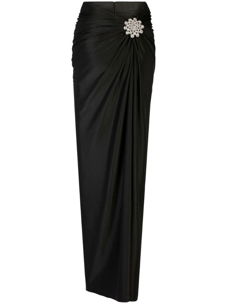 Black Crystal-embellished Draped Skirt