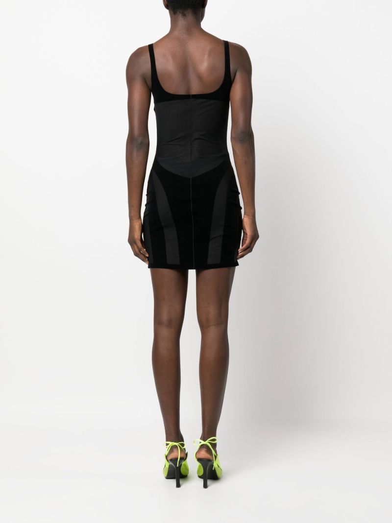 X Mugler Black Flock Panelled Mini Dress