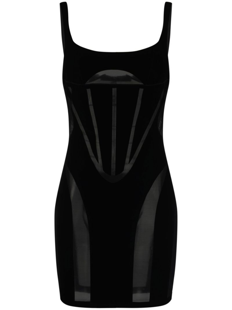 X Mugler Black Flock Panelled Mini Dress