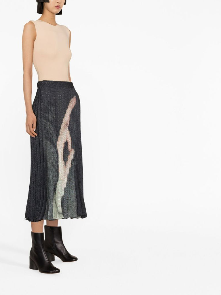 Black Graphic Print Pleated Skirt