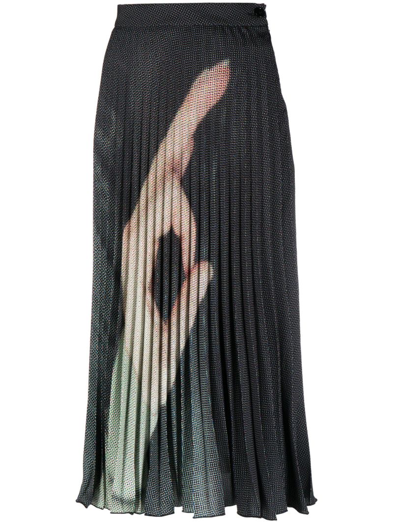 Black Graphic Print Pleated Skirt