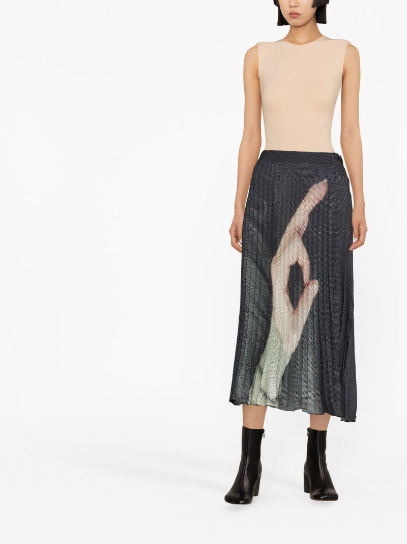 Black Graphic Print Pleated Skirt