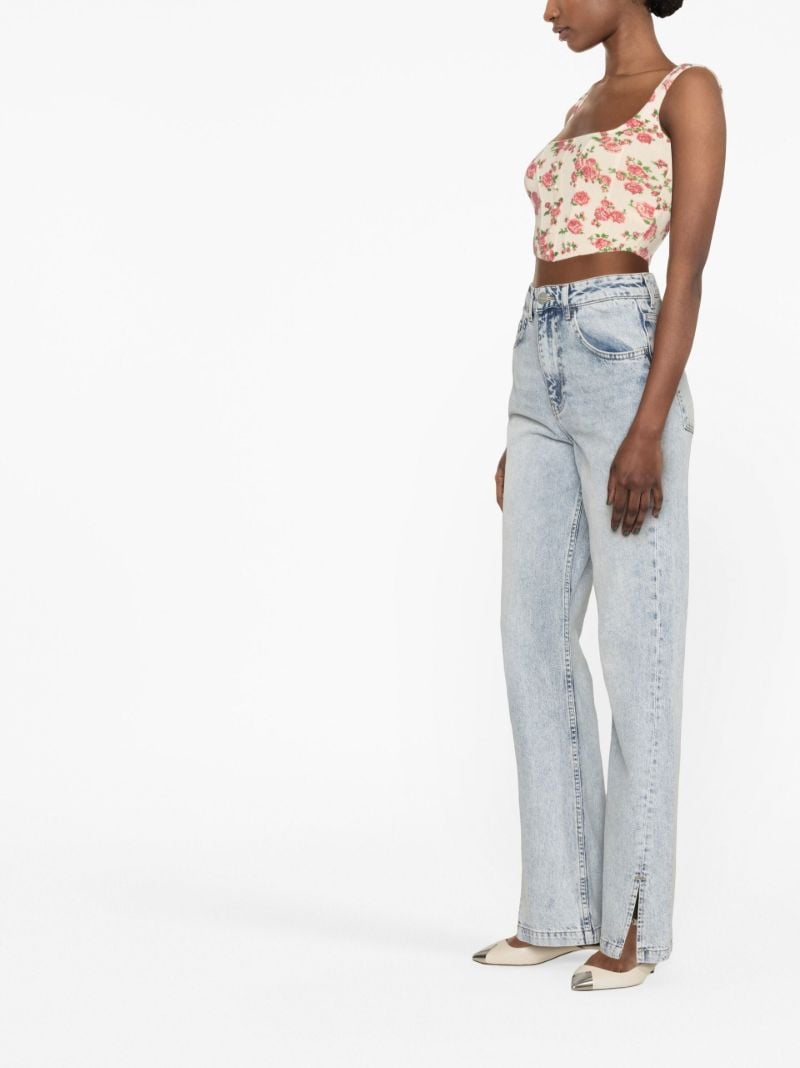 Blue Split Hem Flared Jeans