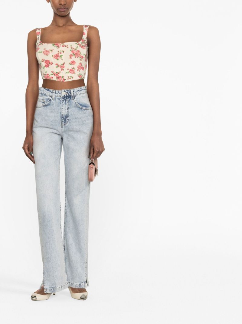 Blue Split Hem Flared Jeans