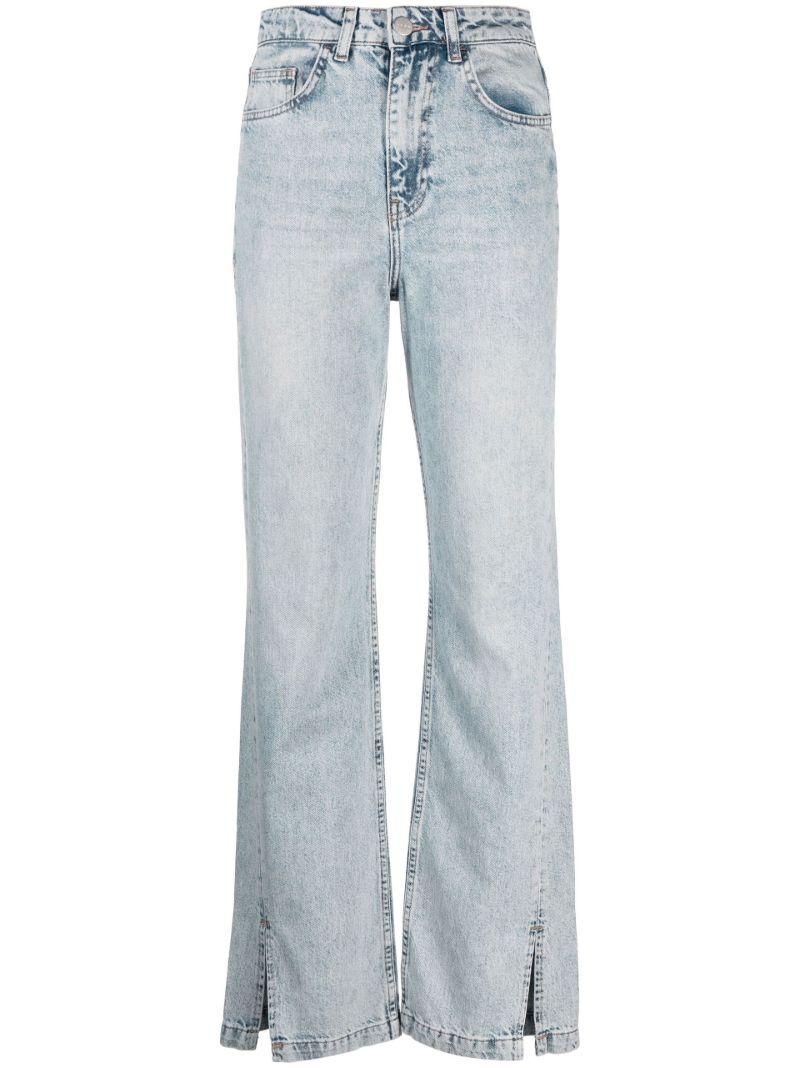 Blue Split Hem Flared Jeans