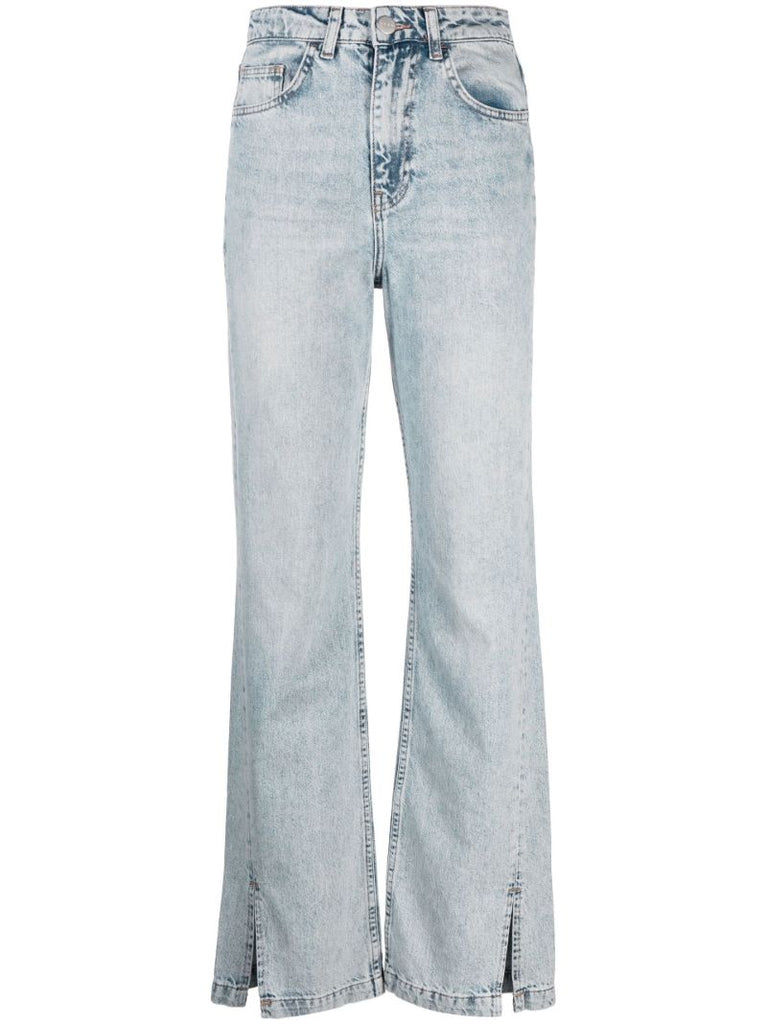 Blue Split Hem Flared Jeans