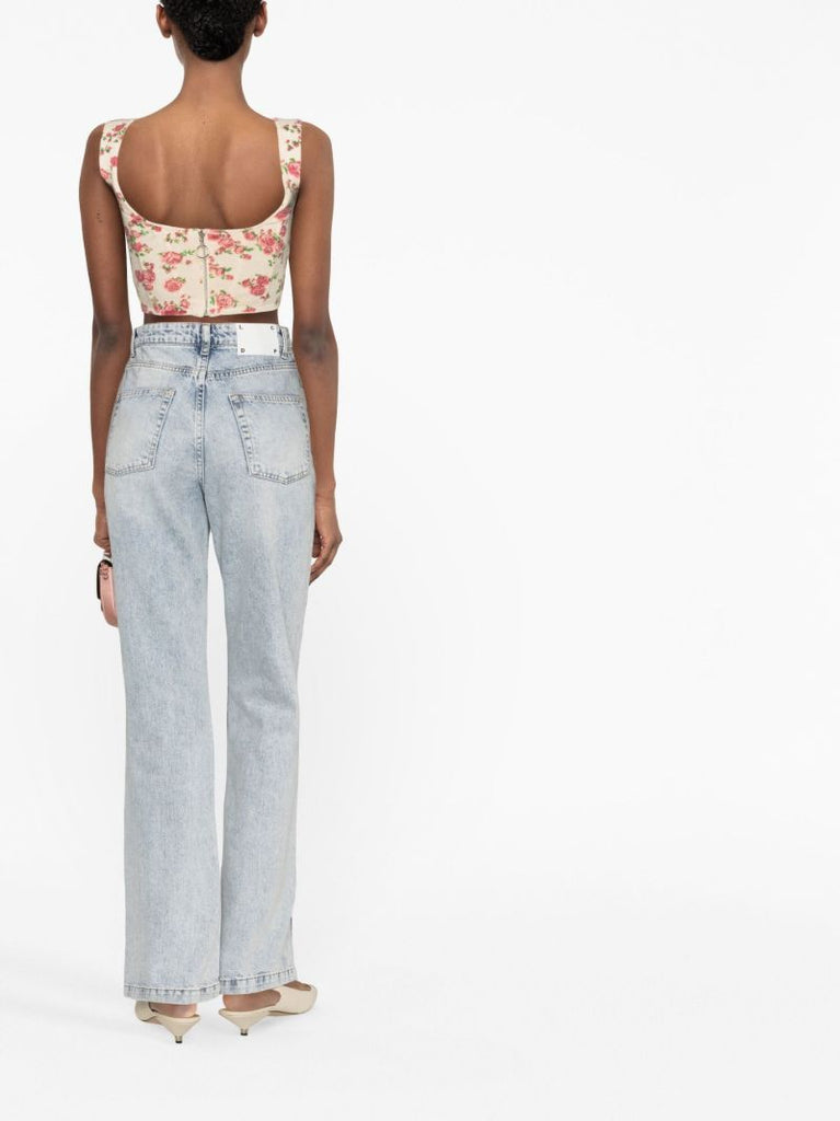 Blue Split Hem Flared Jeans