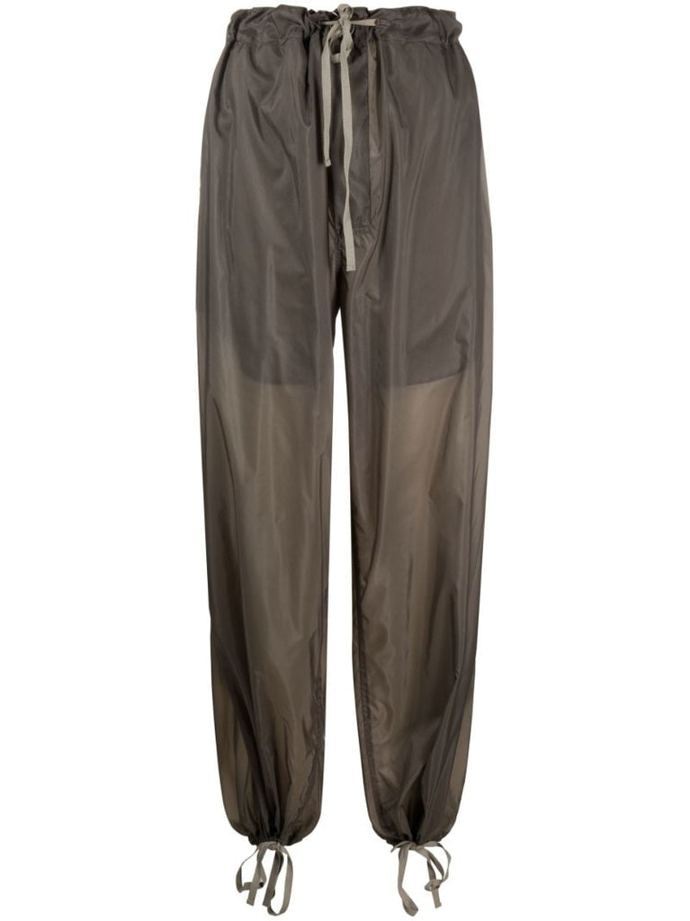 Grey High-waisted Drawstring Silk Trousers