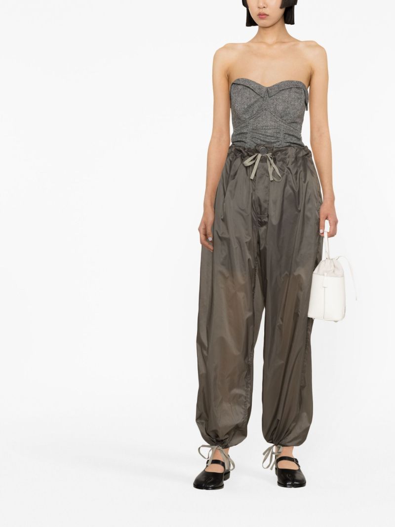 Grey High-waisted Drawstring Silk Trousers