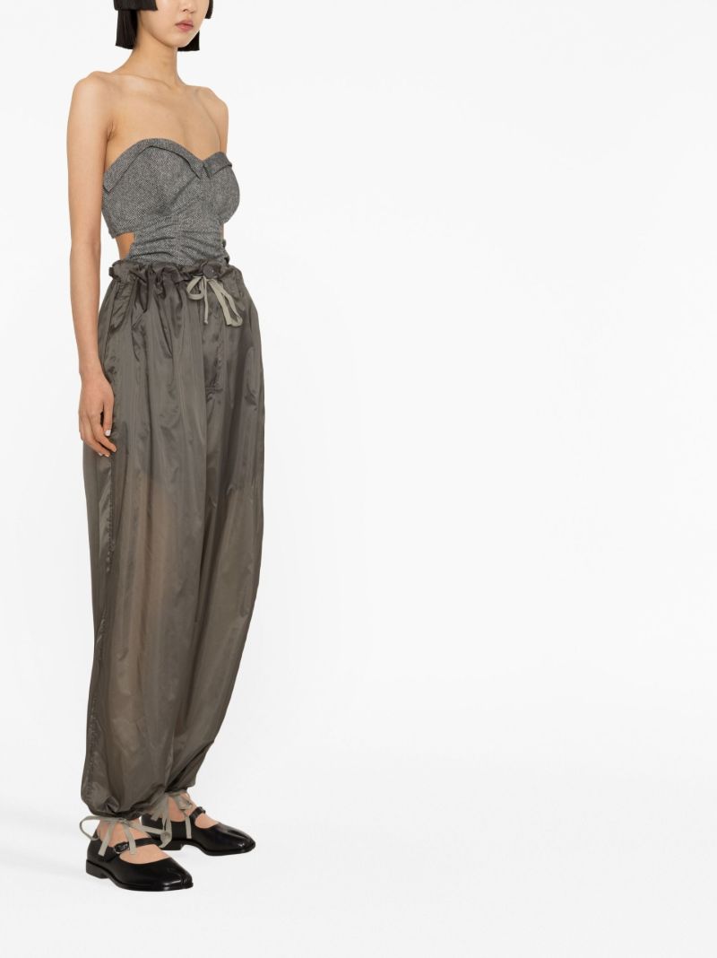 Grey High-waisted Drawstring Silk Trousers