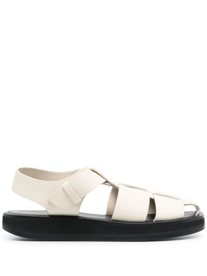 White Grained Leather Fisherman Sandals