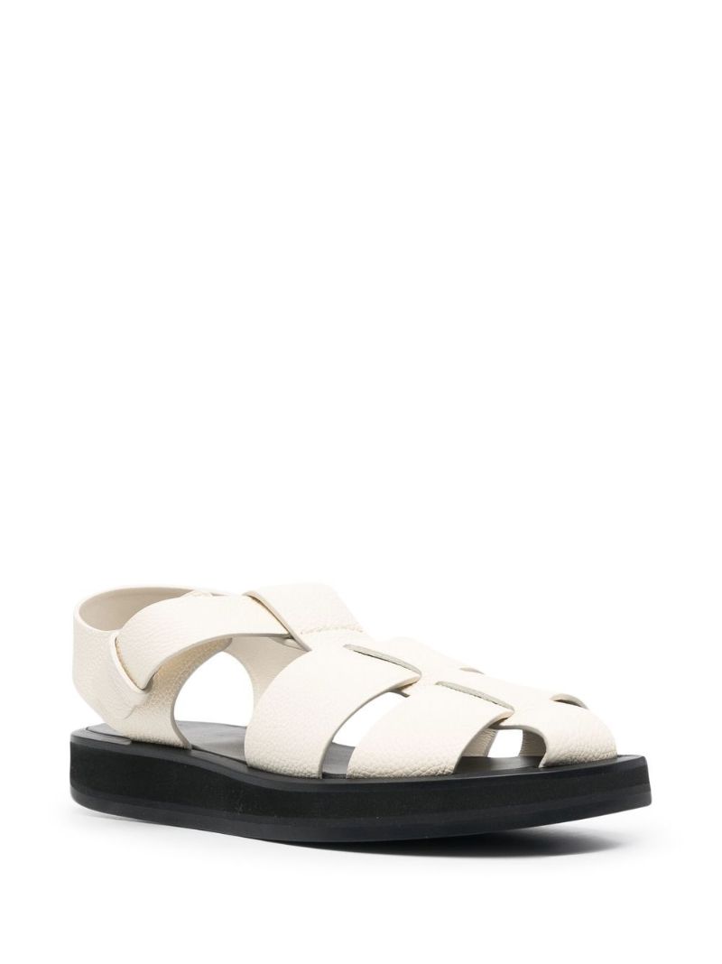 White Grained Leather Fisherman Sandals