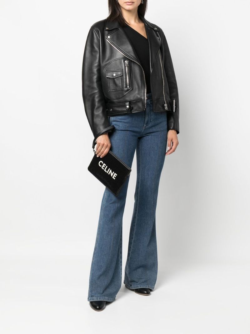 Black Sequin Logo Print Clutch Bag