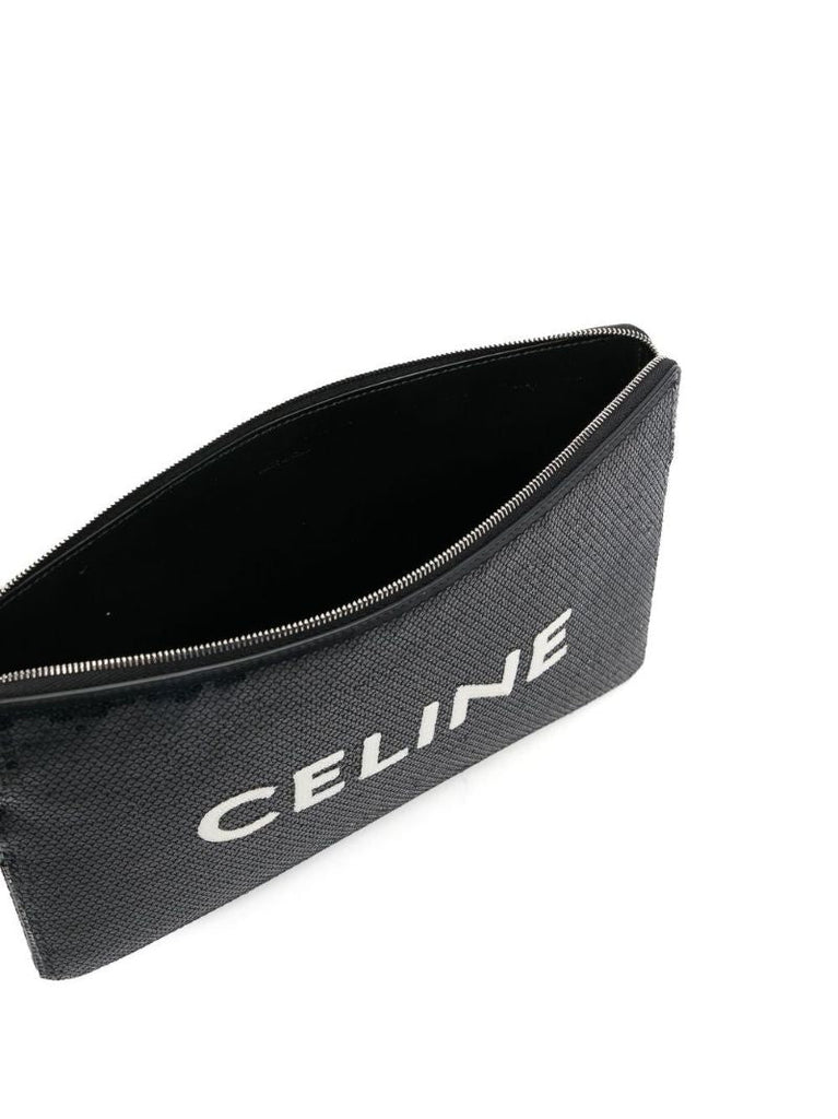 Black Sequin Logo Print Clutch Bag