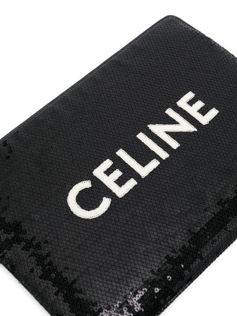 Black Sequin Logo Print Clutch Bag