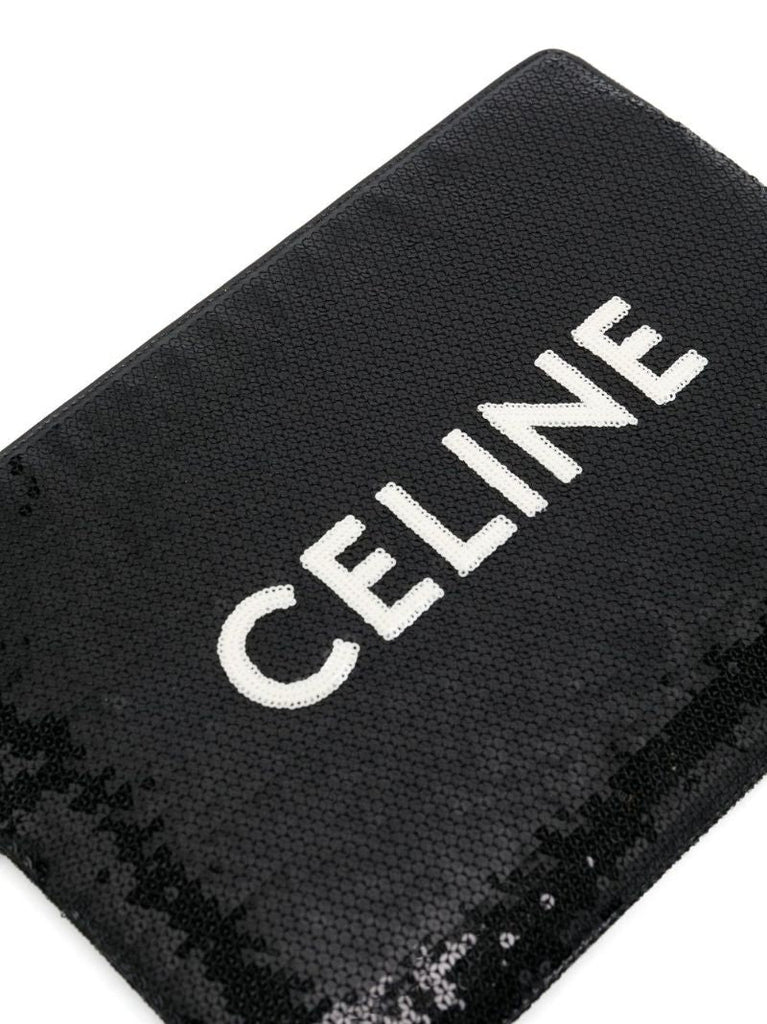 Black Sequin Logo Print Clutch Bag
