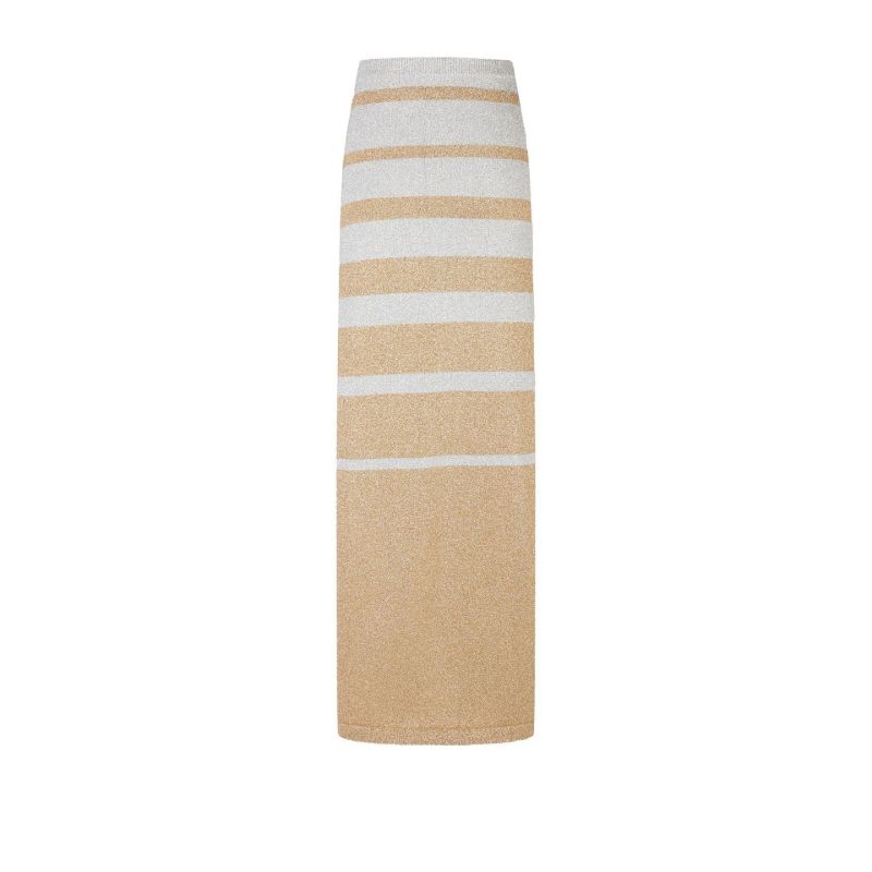 Neutral Striped Knit Maxi Skirt