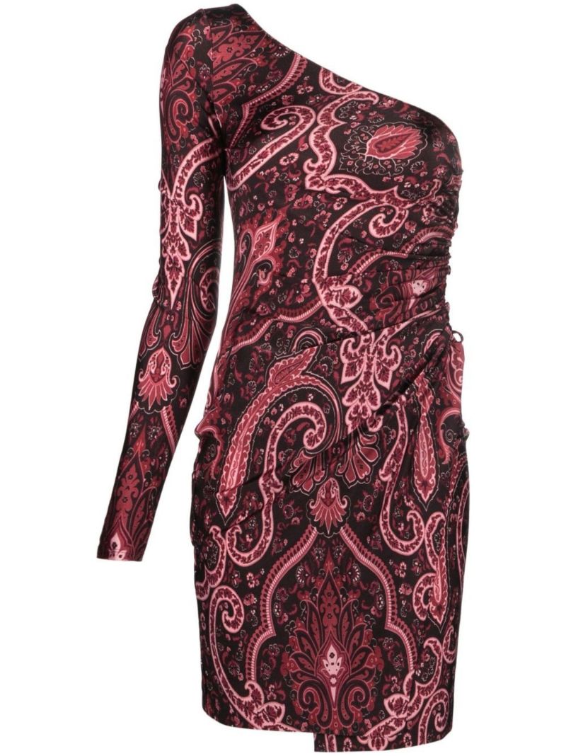 Red Paisley Print One-shoulder Dress