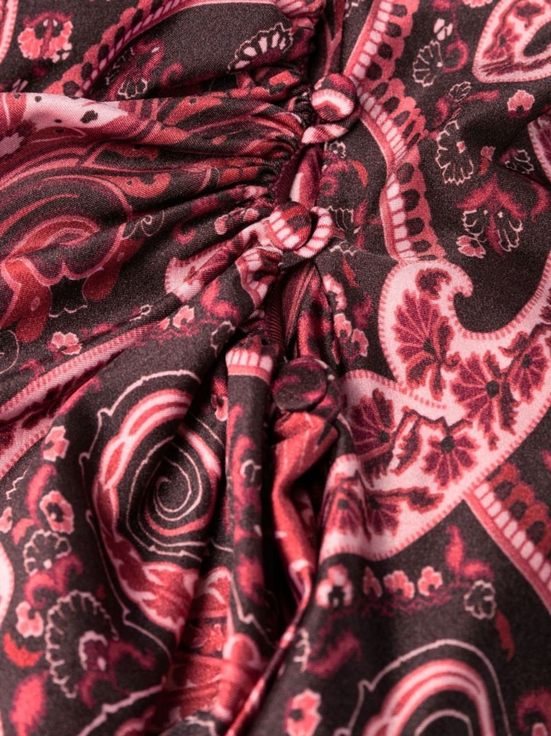 Red Paisley Print One-shoulder Dress