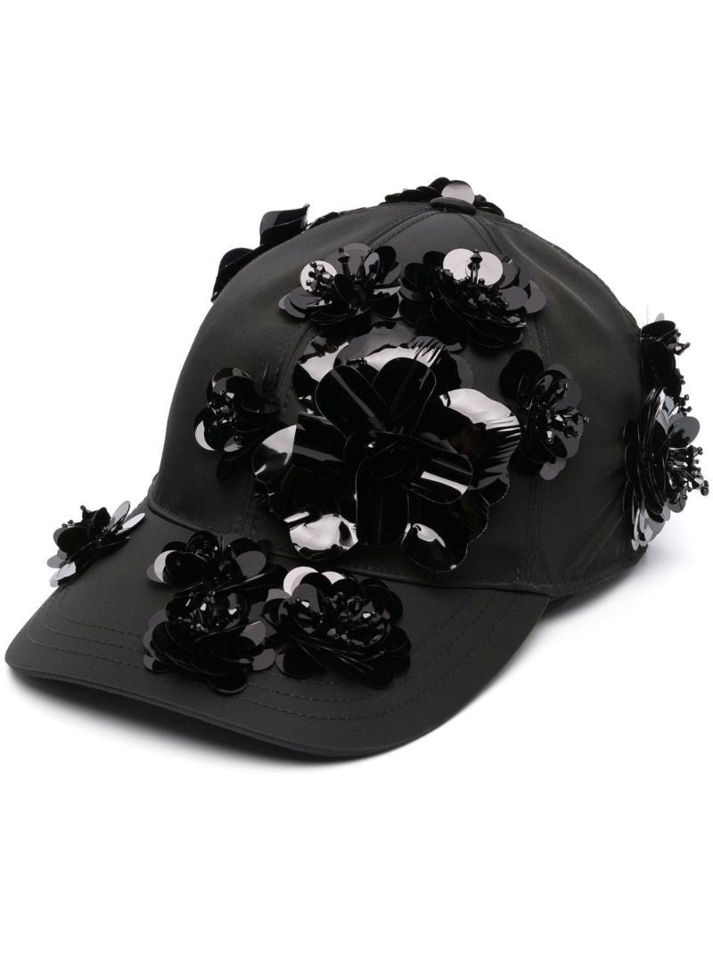Black Floral AppliquÃ_x0083_Â© Baseball Cap