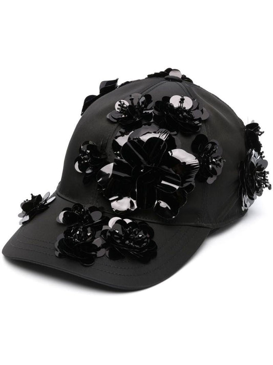 Black Floral AppliquÃ_x0083_Â© Baseball Cap
