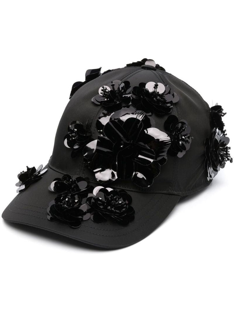 Black Floral AppliquÃ_x0083_Â© Baseball Cap