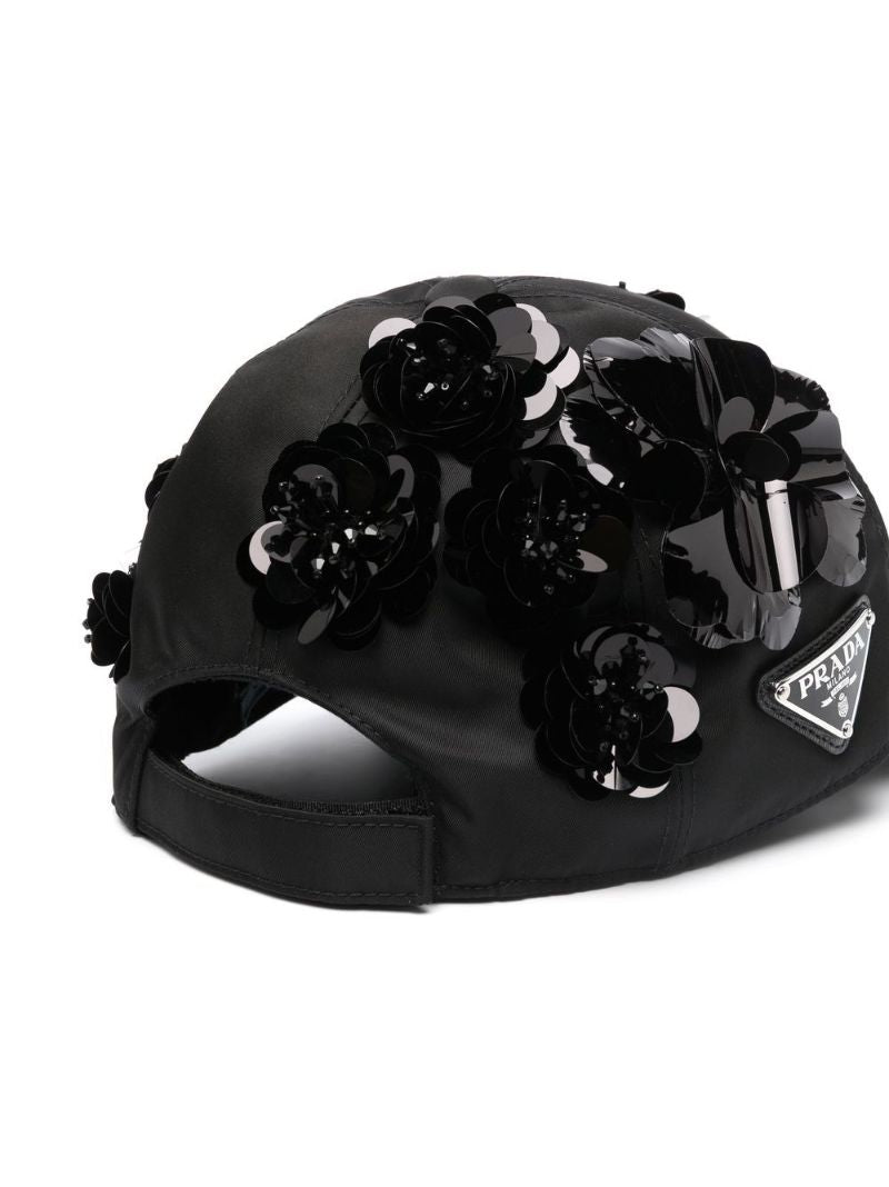 Black Floral AppliquÃ_x0083_Â© Baseball Cap