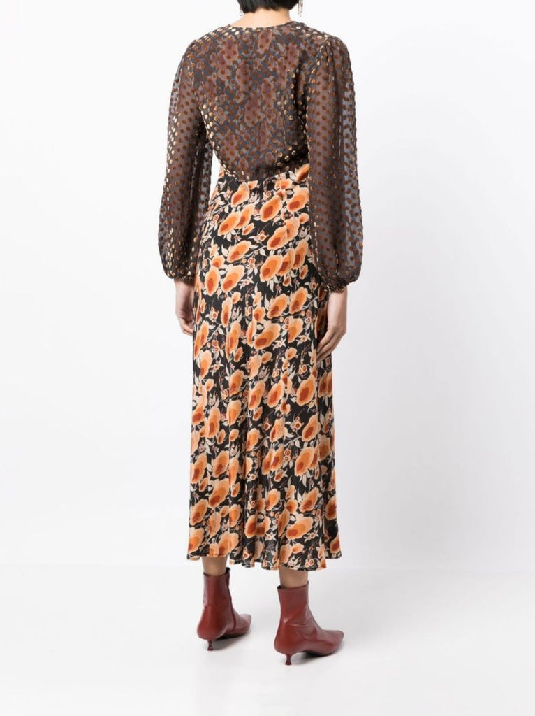 Black Melanie Floral Silk Midi Dress