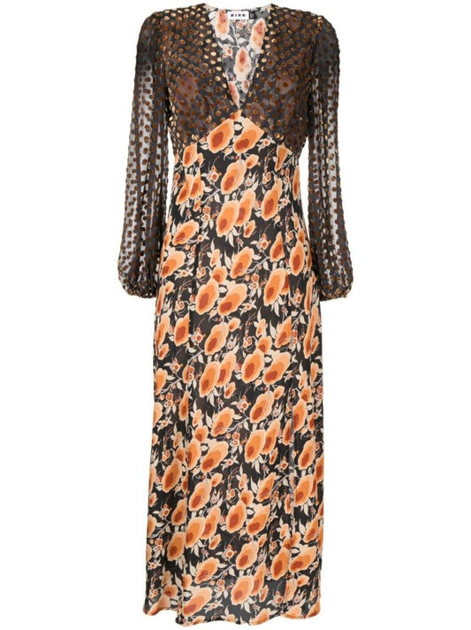 Black Melanie Floral Silk Midi Dress