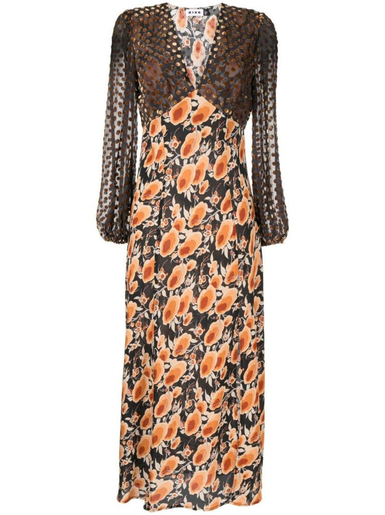 Black Melanie Floral Silk Midi Dress