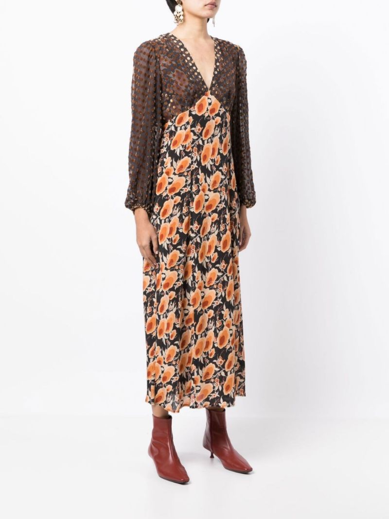 Black Melanie Floral Silk Midi Dress