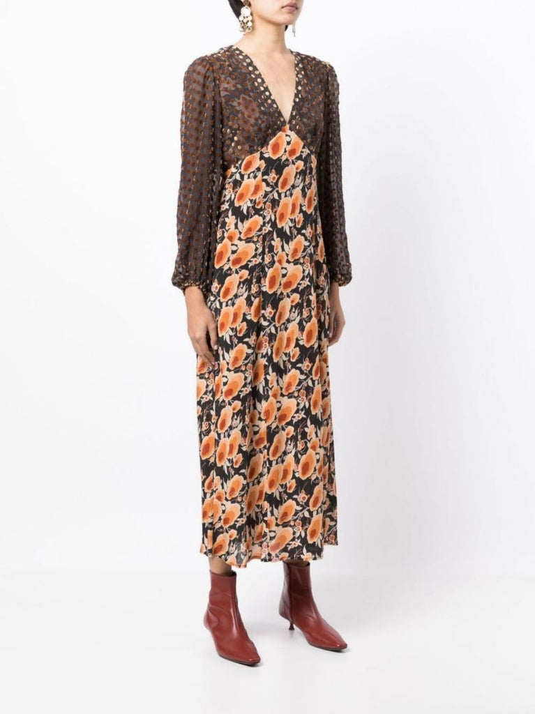 Black Melanie Floral Silk Midi Dress