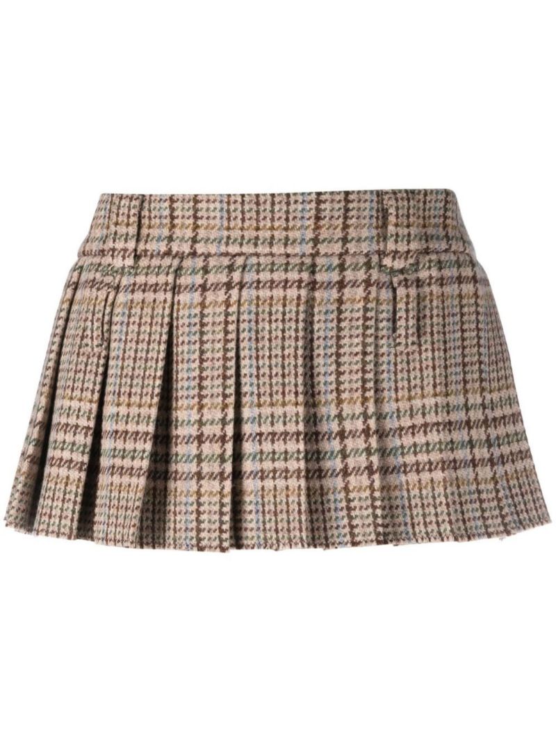 Neutral Pleated Tartan Mini Skirt