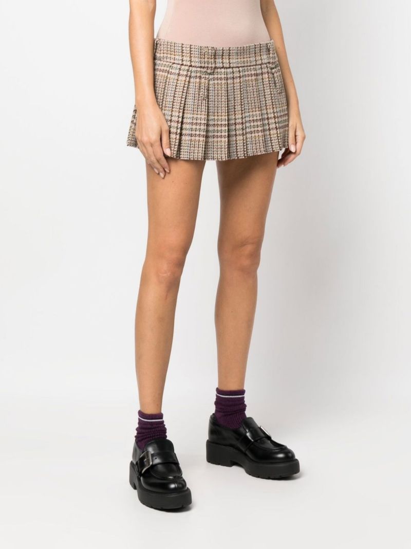 Neutral Pleated Tartan Mini Skirt