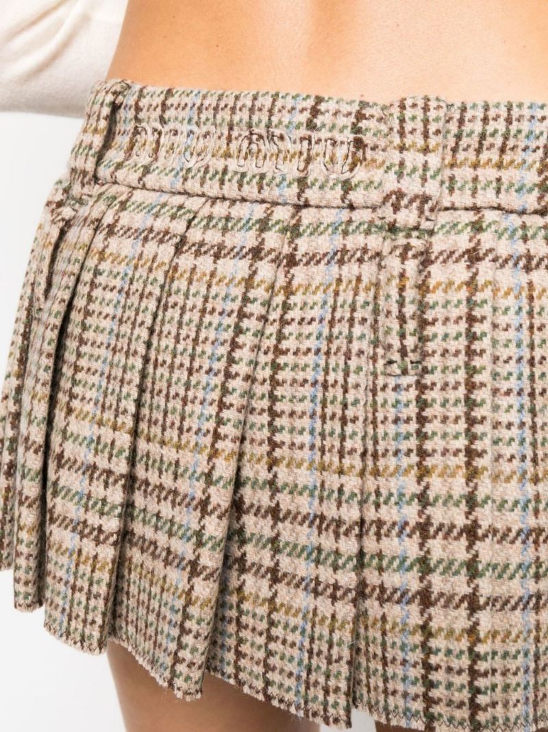 Neutral Pleated Tartan Mini Skirt